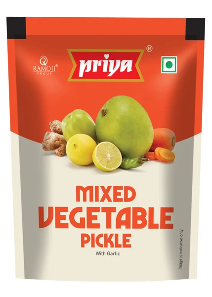 Priya Mixed vegetable  Pickle with Garlic - 40g Sachet (Pouch Pack of 10)